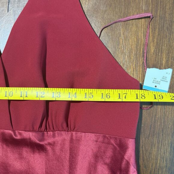 Jones New York Halter Tie Neck Dress Womens 16 Red Open Back Silk Waist Cocktail - Picture 7 of 11